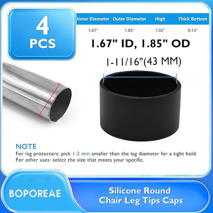 4 Pcs 1-11/16" Round Chair Leg Tips Caps, Silicone Rubber Furniture Leg Floor - Image 9