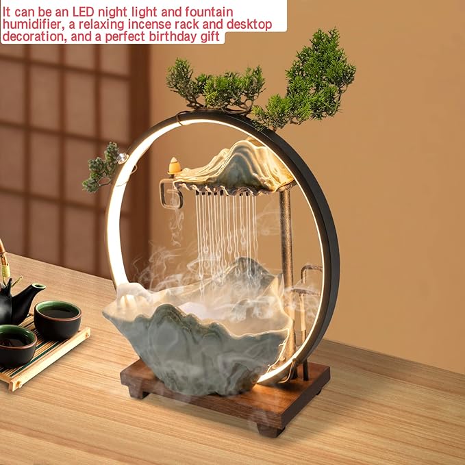15In Fake Tree Bonsai Humidifier Water Fountain Waterfall Indoor Tabletop - Image 9