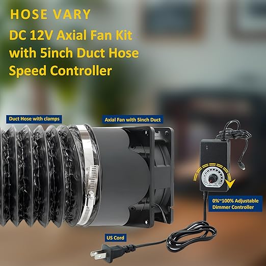 5in Air Exhaust Fan Fume Extractor, 6000RPM 210CFM DC12V Fan w/ 6.5ft Hose - Image 2