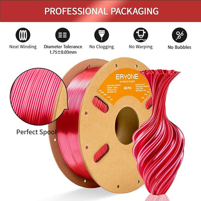 ERYONE Silk PLA Filament for 3D Printer, 1.75mm +/- 0.03mm, Silk Metallic - Image 3