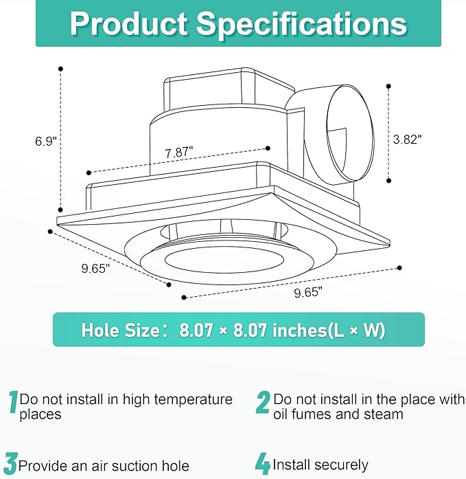 Bathroom Exhaust Fan with Light, 3000K/4500K/6000K Selectable, 110 CFM 1.0 - Image 5