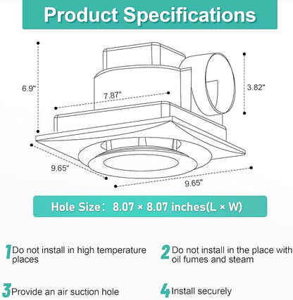 Bathroom Exhaust Fan with Light, 3000K/4500K/6000K Selectable, 110 CFM 1.0 - Image 5