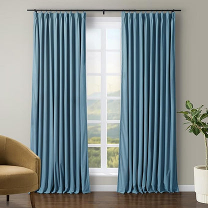 TWOPAGES Luxury Velvet Curtain Pinch Pleated Sky Blue Curtain 84 inch Long by TWOPAGES