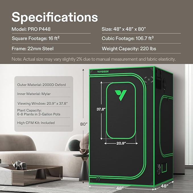 VIVOSUN P448 Advance PRO Grow Tent 4x4, - Image 9