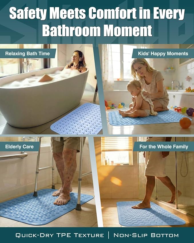Non-Slip Bath Mat for Tub Shower, TPE Machine Washable Bathroom Essentials - Image 7