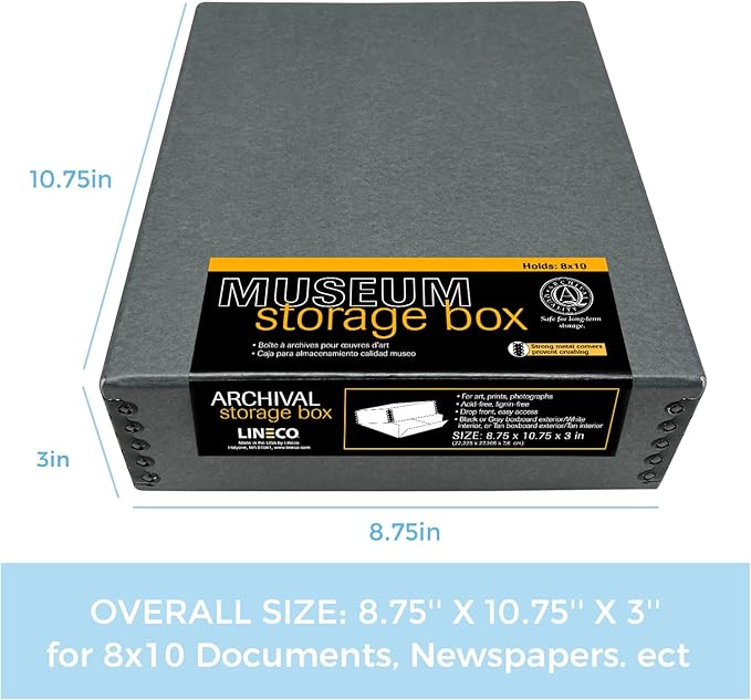 Lineco Museum Archival Storage Box, 8.75x10.75x3 in. Drop Front Design. - Image 2