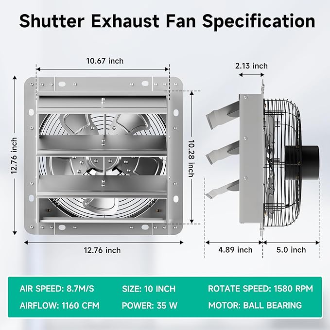 10Inch Shutter Exhaust Fan，Automatic Shutter - Image 3