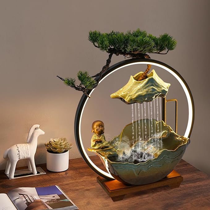 16In Bonsai Tree Statue Water Fountains Indoor Tabletop Waterfall Humidifier - Image 2