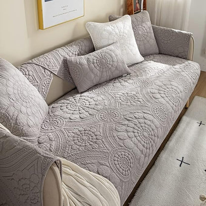 vctops Boho Circle Embroidery Couch Sofa Cover Solid Color Cotton Quilted - Image 4