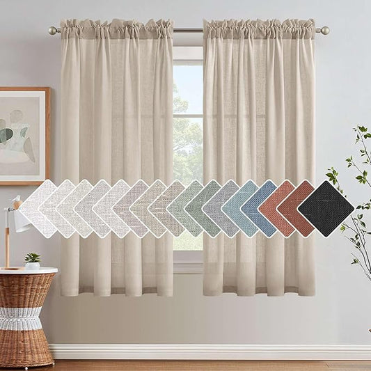 H.VERSAILTEX Pair Set Natural Linen Blended Window Treatment, Rod Pocket Top by HVERSAILTEX