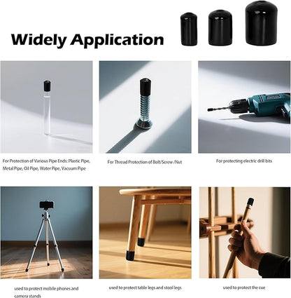 10 PCS Black Round Vinyl Rubber End Caps Kits, Flexible Screw Thread Protectors - Image 4