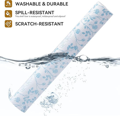 RAY STAR Shelf Liner, Non Adhesive Wisteria Blue Floral Kitchen Cabinet Liner - Image 2