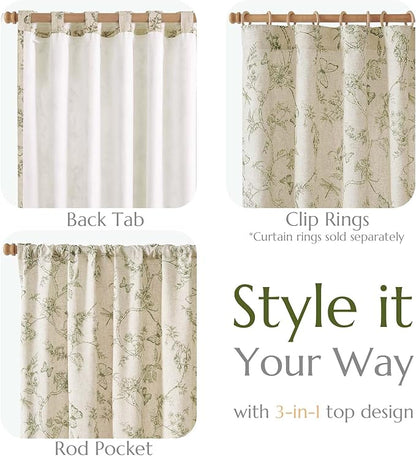 jinchan Floral Curtains Lined Linen Blend Curtain - Image 4