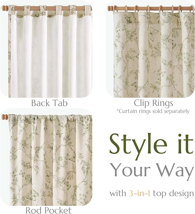 jinchan Floral Curtains Lined Linen Blend Curtain - Image 5