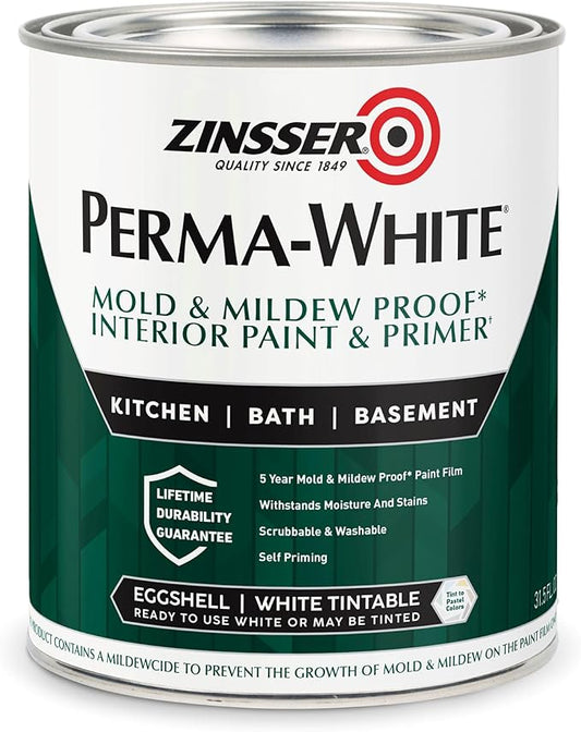 Zinsser 02774 PERMA-WHITE Mold & Mildew Proof Interior Paint, Eggshell White by Rust-Oleum