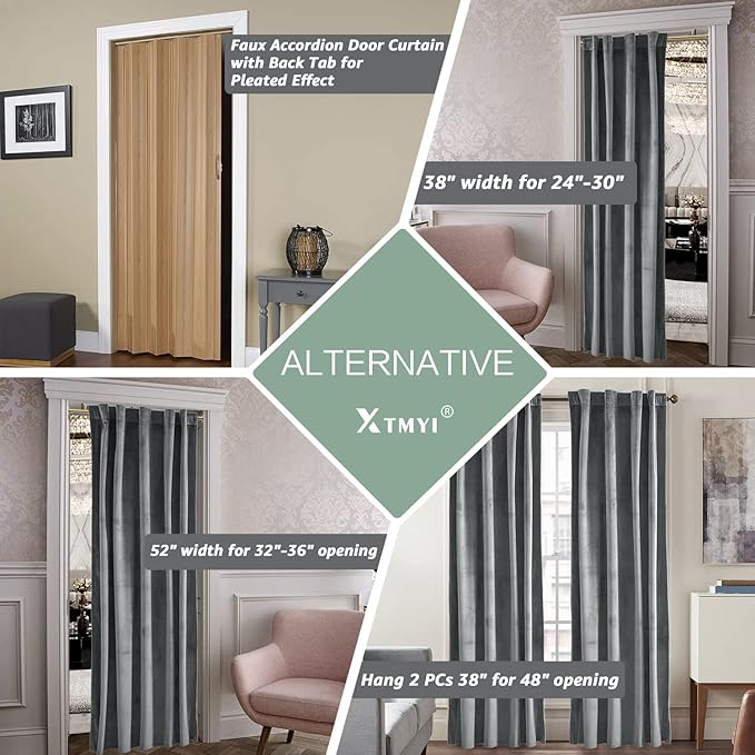Grey Velvet Blackout Curtains for 48 x 80 Inch Bedroom - Image 2