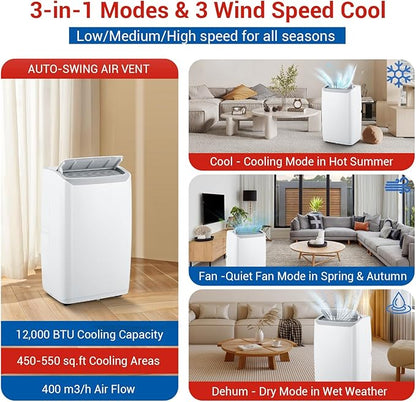 12, 000 BTU Portable AC Units for Rooms, 3-In-1 Portable Air Conditioner Up to - Image 5