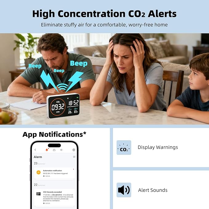 WiFi CO2 Detector, 9 Inch CO2 Monitor - Image 5