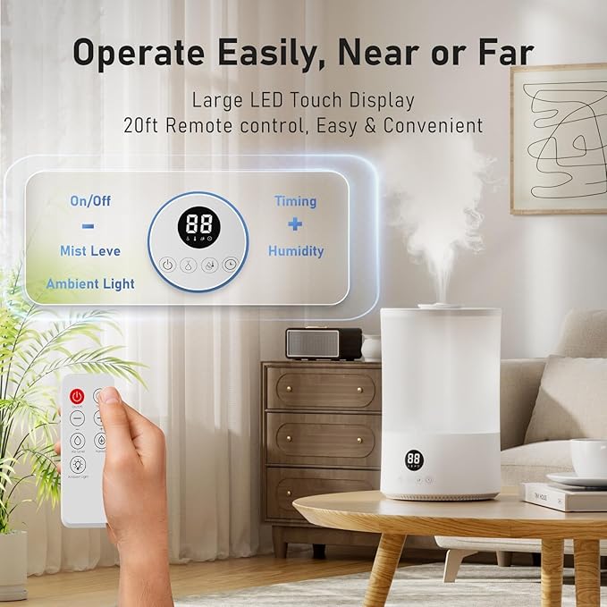 Humidifiers for Bedroom, 4L Top Fill Humidifier for Large Room, 250ml/h Cool - Image 4