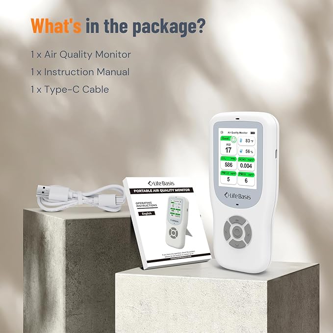 LifeBasis Air Quality Monitor Indoor, 10-in-1 Air Quality Detector - Image 9