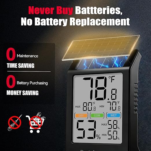 BaldrTherm Room Thermometer Indoor Humidity Meter Solar Powered - Image 2