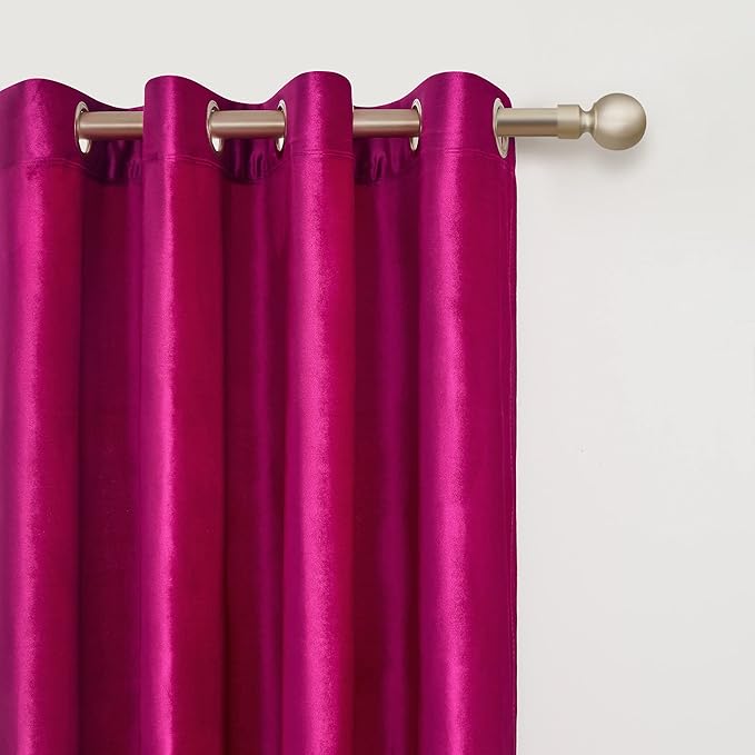 BULBUL Living Room Velvet Window Curtains 72 inch Length- 2 Panels Hot Pink - Image 2