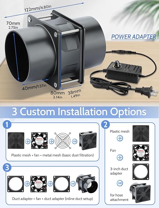 Wathai 80mm Small 12V DC Axial Exhaust Fan - Image 2