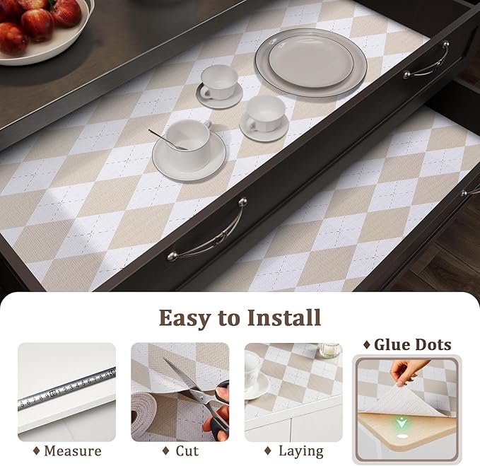 Beige Shelf Liner for Kitchen Cabinets 12" x 120" Non-Adhesive Non-Slip Drawer - Image 9