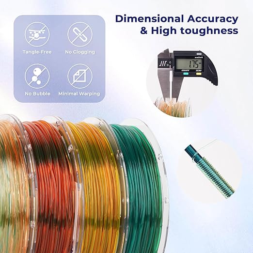 AMOLEN TPU 3D Printer Filament Bundle, Transparent Multicolor Rainbow TPU 1.75mm - Image 5