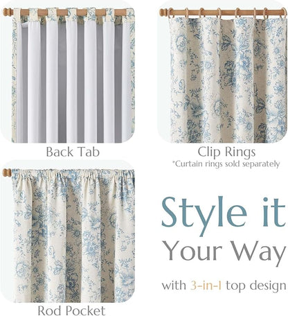 jinchan Blackout Linen Blend Curtain Floral Blackout Curtains - Image 5