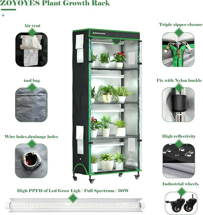 Indoor Greenhouse with Grow Light, 35.8" W x 17.8" D x 71.8" H, 5-Tier Plant - Image 5