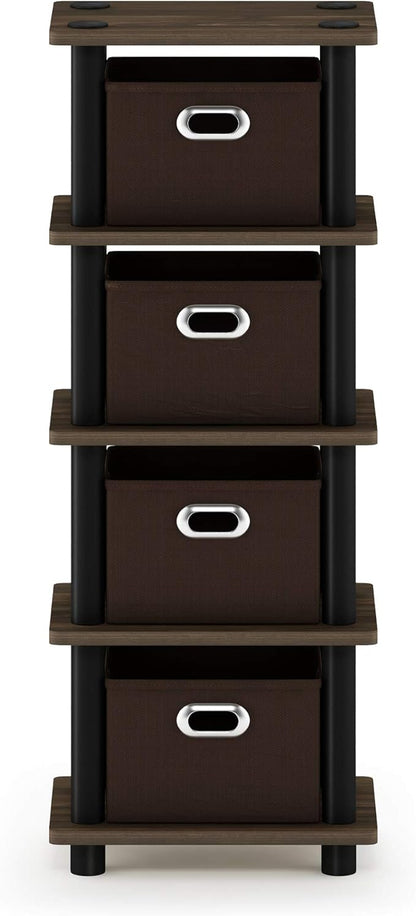 FURINNO Turn-N-Tube 4-Bins System Rack, Columbia Walnut/Black/Dark Brown - Image 4