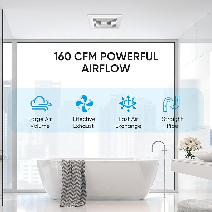 10 Inch Bathroom Exhaust Fan, 160 CFM 1.0 Sones Square Ultra Quiet Bathroom - Image 4