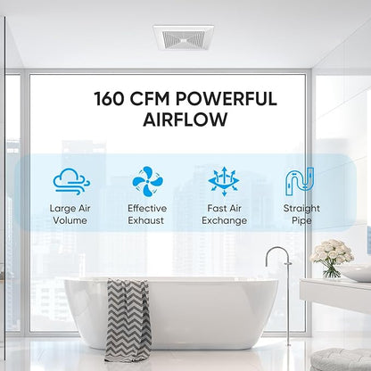 10 Inch Bathroom Exhaust Fan, 160 CFM 1.0 Sones Square Ultra Quiet Bathroom - Image 4