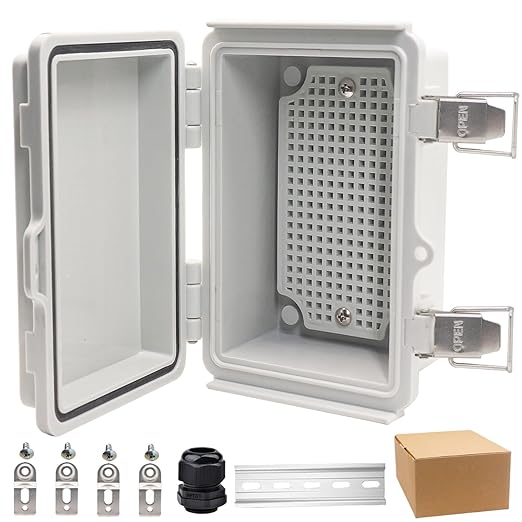 Waterproof Electrical Box, IP67 Junction Box Stainless Steel Latch Hinged Grey by YETLEBOX
