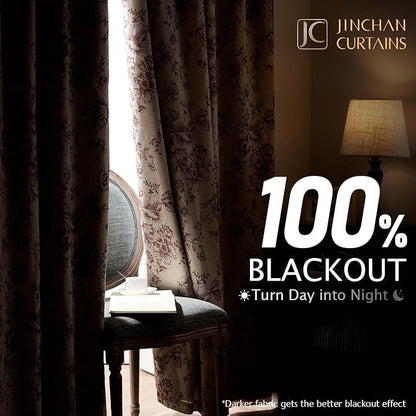 jinchan Blackout Floral Curtains Linen Blend Curtain - Image 2