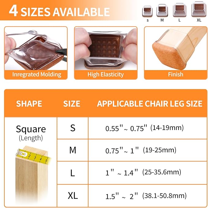 Ezprotekt 24 Pcs XL Square Clear Chair Leg Floor Protectors, Silicone Felt - Image 2