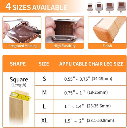 Ezprotekt 24 Pcs XL Square Clear Chair Leg Floor Protectors, Silicone Felt - Image 2
