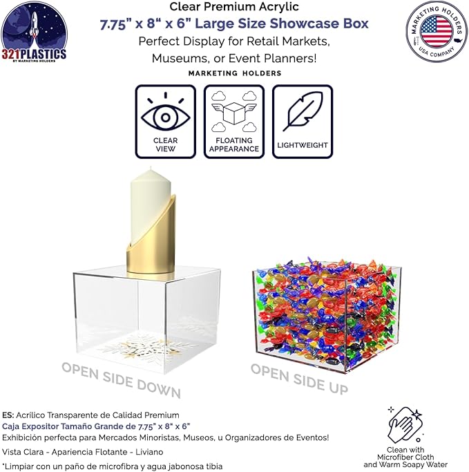 4 Pack Clear Acrylic Display Box Countertop Showcase Bin 7.75" x 8" x 6" Inch - Image 3
