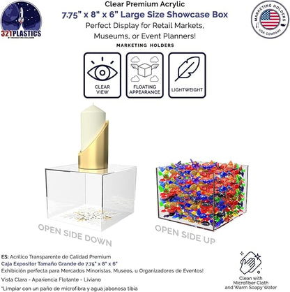2 Pack Clear Acrylic Display Box Versatile 5 Sided No Lid Pedestal 7.75" x 8" x - Image 2