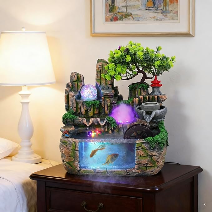 11.81" Creative Desktop Fountain Waterfall Bonsai w/LED Lights & Atomizer - Image 2