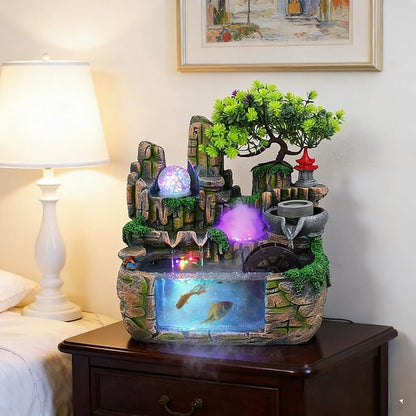 11.81" Creative Desktop Fountain Waterfall Bonsai w/LED Lights & Atomizer - Image 2