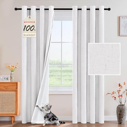 PrinceDeco 100% Blackout Curtains Nature Linen Blended 84 Inch Long Room - Image 2