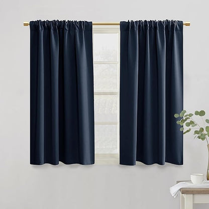 Navy Blue Curtains 2 Panels for Boys Bedroom, Short Dark Room Darkening 42 Inch by PANELSBURG