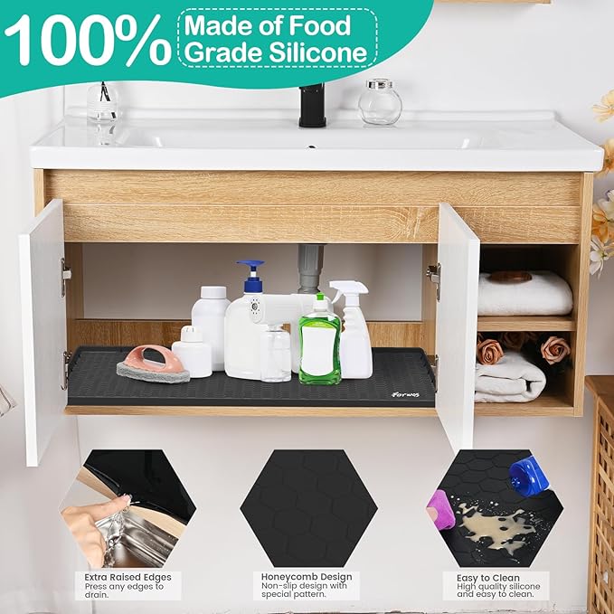 Waterproof Under Sink Mat 31" x 22", Silicone Cabinet Liner, Rubber Protector - Image 3