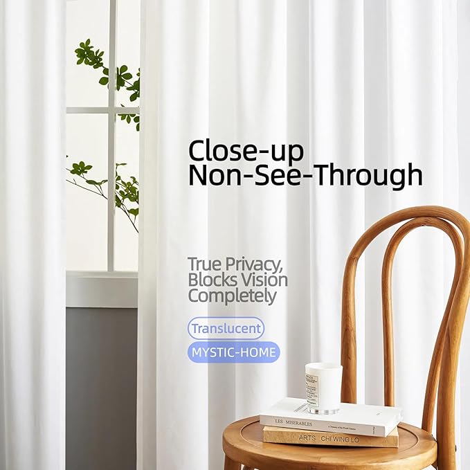 White Privacy Sheer Curtains for Windows, Silky-Soft Tencel Velvet Fabric Rod - Image 3