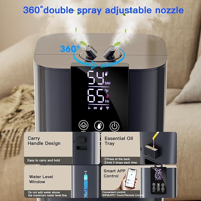 Smart Humidifiers Large Room Bedroom Home, 2.11Gal Quiet Top Fill Cool Mist - Image 6