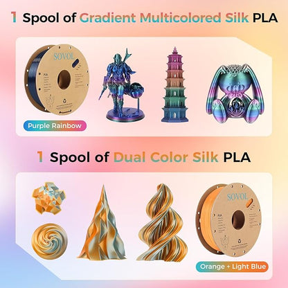 Sovol PLA Filament 6KG, Silk Tri Color & Dual Color Co-Extrusion PLA, Shiny - Image 4