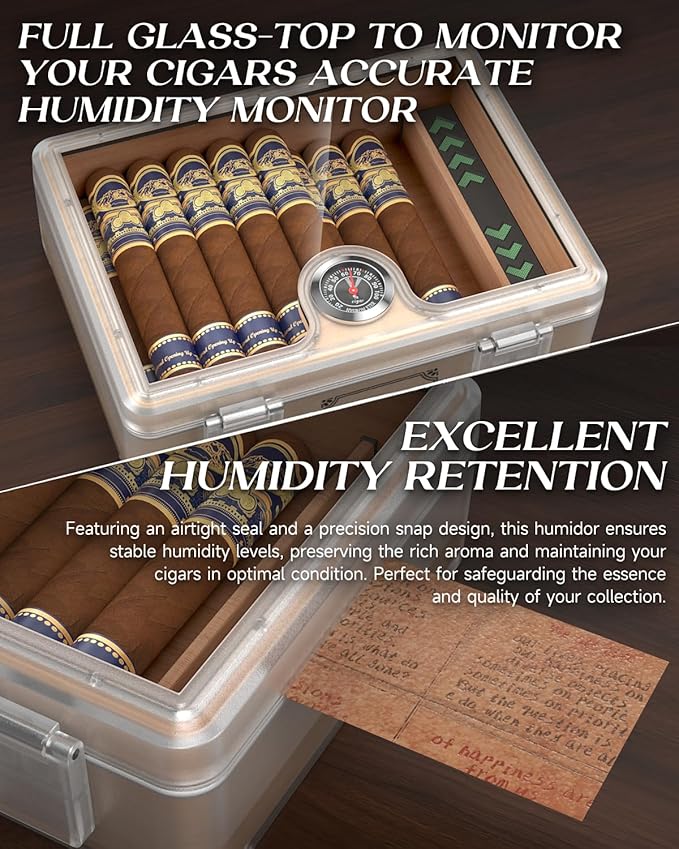 Humidor Cigar Box, with Straight Cutter Guillotine, V cut, Puncher & Holder Tool - Image 4