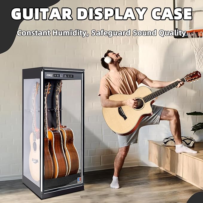 Guitar Display Case with Humidity Control, 270° Tempered Glass - Image 4